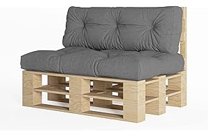 ‎CHILLY PILLEY chilly pilley® Palettenauflage UV Wasserabweisend Leinenoptik Schaumflocken Palettenkissen auf Palettensofa Palettenpolster auf Palettenmöbel Rückenlehne Sitzkissen (2er Set Grau)