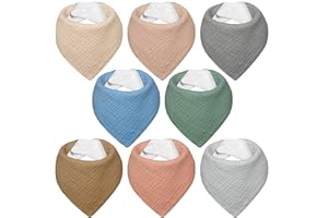 IKWOLETI Baberos Bebe Recien Nacido, Bavoirs Bebe Triangulares de Muselina, Baberos Bandana para Bebe Unisex, Altamente Absorbentes, Transpirables y Ajustables, 8 Piezas