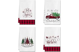 Ohok 4 Stück Weihnachten Handtücher 45x65 cm, Mode Dekoration Küchentücher Weihnachtsmann Geschirrtücher Weiche Mikrofasertücher für Badezimmer Küche Trockentuch Weihnachten Deko (Set O)