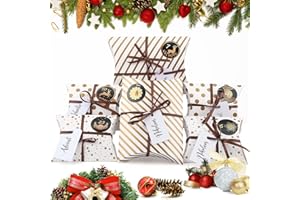 AITSITE 24 Cajas de Regalo Navidad, Cajitas Calendario Adviento, Navidad Bolsas de Regalo con 24 Adhesivos Navideños, Fiesta, Decoración de Regalos DIY