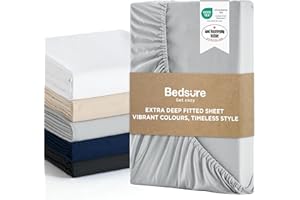 Bedsure Double Fitted Sheet Deep - Bed Sheets Extra Deep Pocket 16 inch (40 cm) made of Soft Brushed Microfiber for Double Bed, Grey, 135x190cm