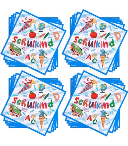 40 Blatt Servietten Einschulung – 33x33 Cm, Mit Alphabet & Rechenmotiven, Für Schulfeiern & Geburtstage