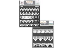 CrafTreat Ornate Stencils for Furniture Painting - Ornate Border and Lace Border Stencils (2Pcs) - Size: 6X6 Inches - Border Painting Stencils for Crafts Reusable - Border Stencils for Crafts Reusable