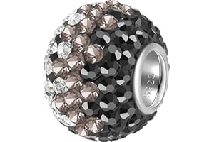 Andante-Stones 925 Sterling Silber Kristall Glitzer Strass Bead Charm *Mysterium* Schwarz Anthrazit Weiß als Kettenanhänger oder Element für Bettelarmbänder + Organzasäckchen