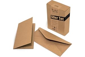 Japun - lot de 50 cartes pliantes vierges comprenant des enveloppes, des cartes pliantes pour la conception, l'étiquetage ou l'impression - DIN long - marron