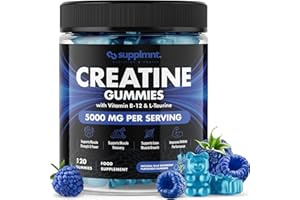 SUPPLMNT. Creatine Gummies 5000mg 120ct Max Strength Muscle Growth Recovery Supplements for Men & Women Creatine Monohydrate, B12 & L-Taurine Vegan Pre Workout Chewable Gummies, 1 Month Supply (Blue Raspberry)