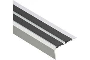 Aluminiowy szeroki profil schodowy, profil do krawędzi schodów, profil kątowy z gumą, guma antypoślizgowa, 19 x 35 x 1000 mm, kolor srebrny CEZAR