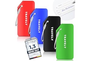 ‎TRAVELY Travely Premium Kofferanhänger - leicht Erkennbar, Robust & Sicher - inkl. Namensschild und Privatsphäre Schutz I Vielseitig und Praktische Adressanhänger, Namensanhänger & Gepäckanhänger