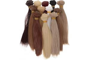 Artibetter 12 Stück Puppenhaar-Perücken, synthetisch, hitzebeständig, langes, glattes Haar, Tressen für Puppenherstellung, Kunst und Handwerk, 100 x 15 cm