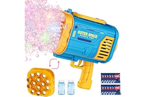 Tecnock Bazooka Bubble Gun with Lights, 80-Holes & 14-Holes Bubble Machine Gun for Kids Adults Toddlers, Rocket Boom Bubble Blower with Bubble Solution, Toys Gifts Outdoor Birthday Wedding Party