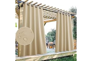 LINFKY Outdoor Curtains Extra Wide - Outdoor Waterproof Patio Curtains Grommet Top Blackout Thermal Insulated Drapes for Pergola/Sunroom, 1 Panel (Cream Beige,1x52 Wx84 L)