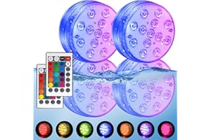 Famini Unterwasser Licht, 4 Stück Poolbeleuchtung Wasserdichtes LED Teichbeleuchtung mit RF Fernbedienung, Saugnapf, 13 RGB LED Badewanne Licht Multi Farbwechsel für Swimmingpool, Aquarium, Garden