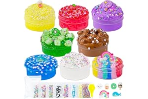 OKAYBEE 8 x 100 ml Schleim Set, Slime Variety Pack Different Textures, mit Rainbow Cloud, Butter, Clear, Glow in The Dark Slime, Schleim-Partygeschenke für Mädchen und Jungen, Oster- und Halloweengeschenk