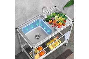 KUKIXO Universalspüle Edelstahl Waschbecken mit unterschrank Spülbecken küche mit Abtropffläche,Handwaschbecken Werkbank ausgussbecken Einzelbecken mit Hahn für Wäsche Hinterhof Garage Camping (Color : Hot