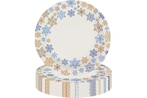 BOKFJBP 50Pcs Christmas Snowflakes Paper Plates-7" Disposable Large Heavy Duty Snowflake Platter Winter Xmas Luncheon Dessert Plate for Winter Holiday Festival Decorations Birthday Party Supplies