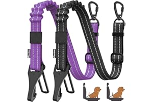 Pawaboo 2 Stück Hunde Sicherheitsgurt für Auto, Hundegurt, Stoßfest Hunde Anschnallgurt mit Schnalle & Hakenverschluss, Einstellbar Reflektierend Hundeleine mit 360° Verschließbar Schnalle, Violett