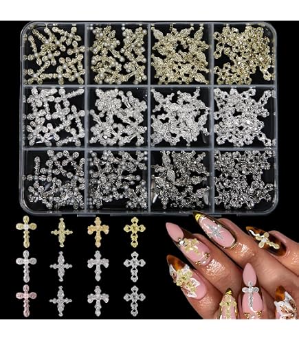 Nayyana Goldene Nagelanhänger Set – 90 Teile, 9 Designs – Kreuz, Rosen & Mehr Für Maniküre & DIY