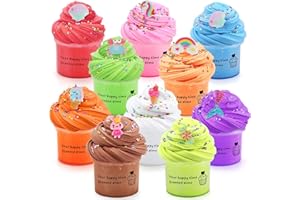 GIAPOO 10 Pack Fluffy Butter Slime Kit with Unicorn Ice Cream Fruit Etc Cute Slime Fun Toys for Kids Party Favors Soft and Non Sticky Stress Relief Toy for Birthday Gift for Kids Girls and Boys