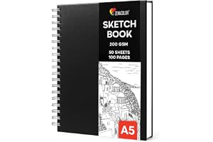Zenacolor A5 ritblock - 200 g/m² tjockt papper, inbunden och spiralbunden - 50 ark/100 sidor för skissering, illustration, porträtt