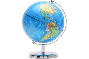 TOPGLOBE 14cm Mappamondo - Mappa Inglese - con Base in Metallo Globo della Scuola Decorazione/Educazione/Geografica/Moderna - Mappa Politica - Diametro 14cm