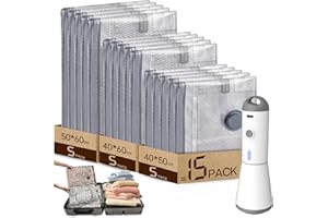 Vacbird Bolsas de Vacío Ropa con Bomba de Vacío Eléctrica Inalámbrica, 15 Bolsas al Vacío para Ropa (5 Pequeñas, 5 Medianas, 5 Grandes), Ahorro de Espacio, Ideal para ArtíCulos De Viaje
