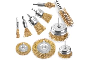 AONGRAY Wire Brushes drills set 10 pcs,Brass Coated Wire Brush Wheel , Cup Brush and Tube Brush Kit,10 Sizes Metal Brushes with 1/4 Inch Shank for Cleaning Rust ,Removing Paint and Cleaning Wood (gold)