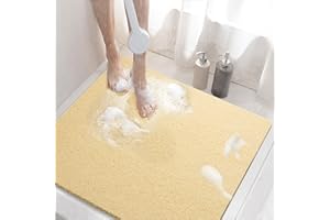 HITSLAM Mata prysznicowa, antypoślizgowa mata łazienkowa z odpływem, miękka mata prysznicowa z PVC, do wanny, szybkoschnąca, do łazienki, beżowa, 60 x 60 cm