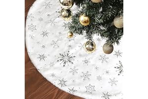 RANJIMA Koc pod choinkę, duży dywan ze sztucznego futra, płatki śniegu, okrągły dywanik pod choinkę, 90 cm, dekoracja bożonarodzeniowa, urlop, impreza, wesele