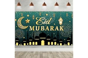 NOJGAC Eid Mubarak Banner Decorations Background Large, Green Eid Mubarak Party Decorations, Muslim Ramadan Fabric Banner for Muslim Ramadan Eid Party Supplies