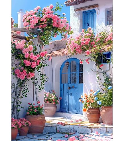 DPHERO 5D Paysage Diamond Painting Kits, DIY Fleurs Colorées Art Du Diamant Painting Kit Complet, Bord De Mer Broderie Kits De Peinture Sur Diamant Point De Croix Paint Pour Adultes Débutants 30x40cm
