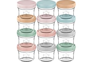 KeaBabies 12er-Pack Babynahrung Aufbewahrung Glas - Leckfest, Mikrowellengeeignet Baby Nahrungsbehälter, Kleinkind Brei Beikost Einfrieren Behälter, BLW Zubehör Baby, BPA-Frei (Musk Dusk)