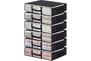 Vieshful 6 Paquete Bolsas de Almacenamiento de 40L Contenedores Plegables con Manijas Transparentes Reforzadas Organizador con Cremallera para Edredones de Cama, Negro