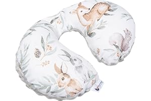 Medi Partners NACKENKISSEN Kinder Nacken Nackenstütze 100% Baumwolle/Minky Baby Nackenhörnchen für auto Kinderwagen autofahrt reisen Schlaf Hals kissen Schlummerrolle (Hirsch in Blättern)