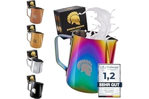 Barista Legends® Jarra de leche de acero inoxidable, 350 ml, multicolor, con boquilla especial Latte Art, jarra de leche para hobby barista en colores impresionantes