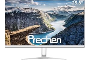 Prechen 24 Inch Computer Monitor FHD 1920x1080 LED Screen, Business Frameless Gaming Display 75Hz PC Monitor, VA, 3000:1, HDMI, VGA, 4ms, VESA Mountable, Desktop Monitor for Office Work, White