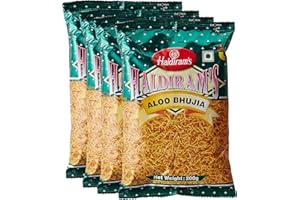 HALDIRAM'S Haldiram Aloo Bhujia 200g (Pack of 4) – Spicy Blend of Tasty Ingredients – Crunchy Aloo Snack – Can Be Added to Salads or Bhel – No Added Preservatives – Spicy Potato Sticks