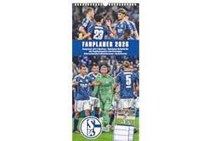 N Neumann - FC Schalke 04 2026 – Fanplaner 22x45 cm mit 4 Spalten, deutschem Kalendarium & Spiralbindung, Fußball-Familienkalender mit 12 Monatsblättern & Spielerfotografien: Fanplaner 2026
