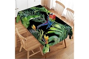 Walmsco Tablecloth Parrot Green Jungle Leaves Decor For Dining Room Kitchen Rectangular Table Cover 132 * 178cm