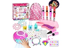 HILKKET Nagelstudio Kinder Mädchen, Leuchtender Nagellack für Kinder, Peel-Off Kindernagellack, Nail Art Nagelset mit Nageltrockner, Nageldesign Geschenk 6 7 8 9 10 11 12 Jahre