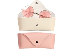 Hifot funda gafas cuero 2 piezas, PU cuero suaves viaje Estuche para Gafas de caso bolsa mujer hombre niño (Rosa&blanco)