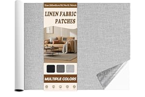 Fondlife Linen Fabric Patches, Self-Adhesive, Linen Fabric Repair Patches, Sofa Repair Patches, Linen Fabric Repair Patches for Linen Clothing, Car Seats (Light Grey, 200 x 40 cm)