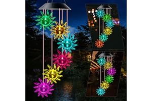 JIAUFU Solar Windspiel Sonnenblume, Farbwechsel LED Hängeleuchte Solarleuchten, Rasengarten -Dekoration, Windspiel für Garten deko draußen, Hof, Terrasse und Heimdekoration
