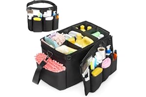 CITYCHASE Cleaning Caddy Bag Organizer for Housekeepers, Cleaning Tote with Adjustable Strap, Cleaning Supplies Multifunctional Pockets with Handles, Wearable Cleaners Bag-Black