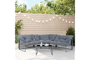 casa.pro Garden furniture set Karg Balcony furniture Lounge set 4-piece Seating group 3 Sofa elements with coffee table outdoor Corner sofa glass top cushions weatherproof Dark grey