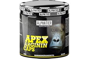 ALPHATIER SUPPLEMENTS Alphatier Capsules de L-Arginine Base hautement dosées + vegan - L-Arginine pure - fermentée - 360 caps sans stéarate de magnésium + gélatine - Qualité Premium - Supplément sportif