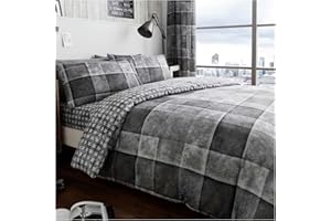 GC GAVENO CAVAILIA Denim Check Duvet Cover Double Bed, Breathable Tartan Bedding Sets Soft Reversible Checkered Quilt Cover Bed Set With Pillowcases, Grey