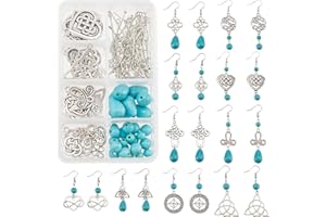 SUNNYCLUE 1 boîte DIY Faire 10 Paires de Boucles d'oreilles Trinity Knot Making Kit de Démarrage Style Tibétain Celtique Knot Links Charms Heart Pendant Turquoise Beads Findings for Women Adults DIY