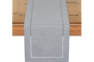 LOMOHOO Tischläufer Grau 30x180cm Leinen Tischläufers Modern Boho Table Runner, Abwaschbar Tischdeko Grau für Outdoor Bauernhaus Esszimmer Dinner Party Urlaub Hochzeit Dekoration