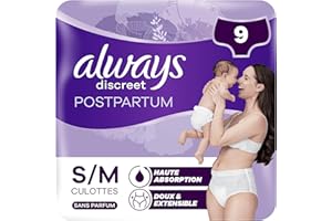 Always Discreet Postpartum Culottes Jetables, Très Absorbante et Confortable, Taille M, 9 Culottes