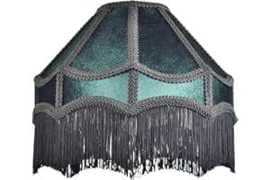 Handmade Victorian Empire Pendant Lamp Shade in Emerald Green Velvet with Embroidered Trims and Tassels | 30cm x 19cm | for Pendant Floor or Table Lamp by Happy Homewares